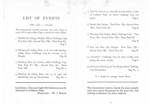 Colldham Hall regatta 1937 contents
